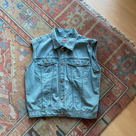 Vintage Belgian - Sage Green Denim Vest - Picture 1 of 6